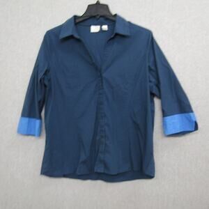 Riders Lee Blue Shirt Womens Size 1X 3/4 Sleeve Work Wear Casual Preppy